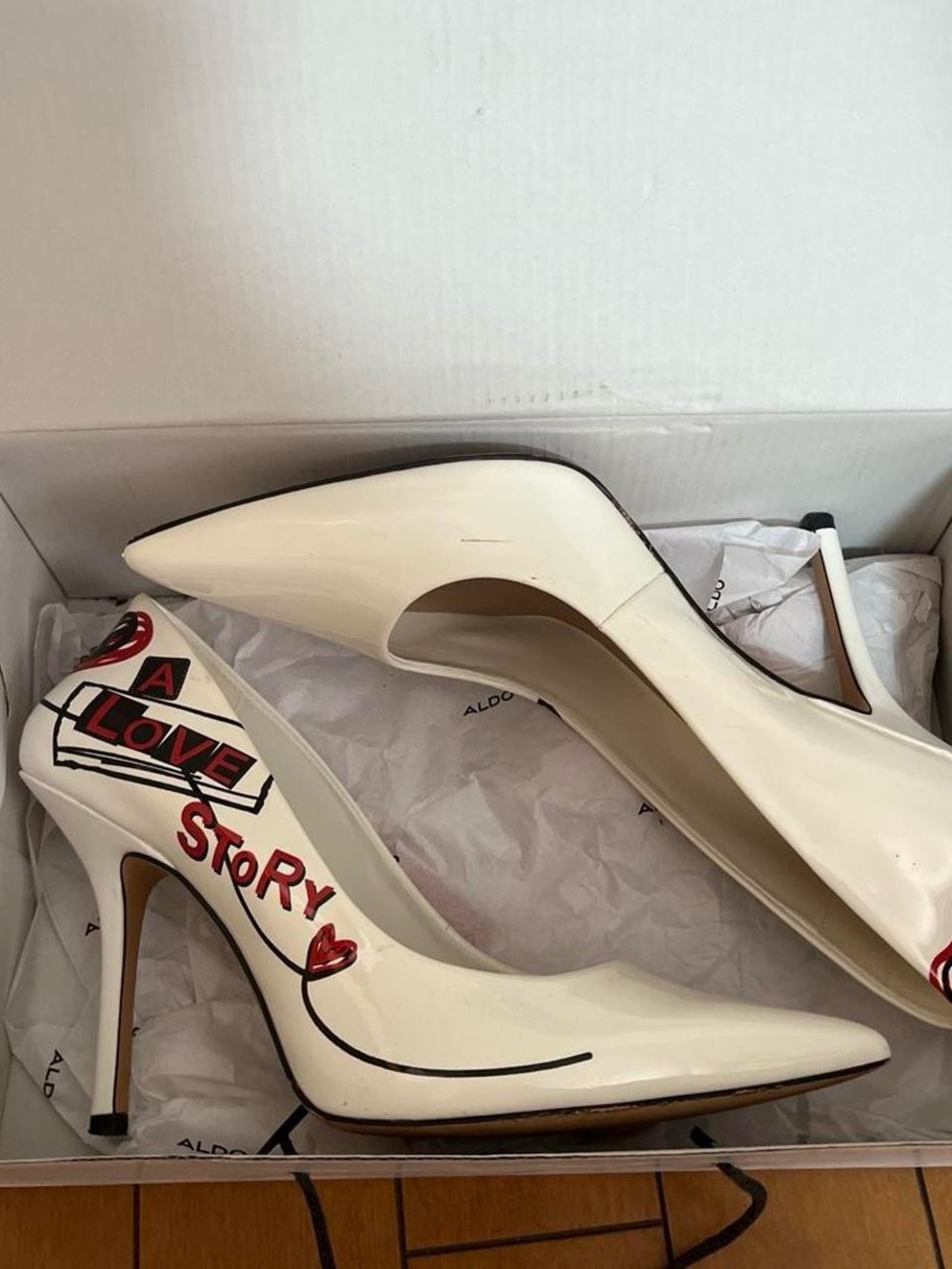ALDO Ivory Patent 'Love Story' Graphic Pointed-Toe Pumps